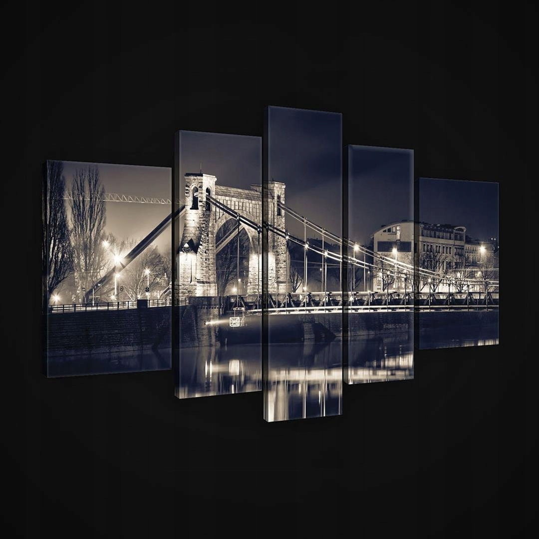 Obraz 170x100 Noční most odraz ve vodě světla města monochromatický