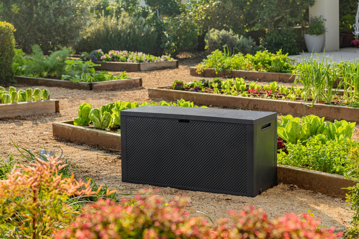 SKRZYNIA OGRODOWA BALKONOWA DO OGRODU BRĄZ 280 L Szerokość mebla 117 cm