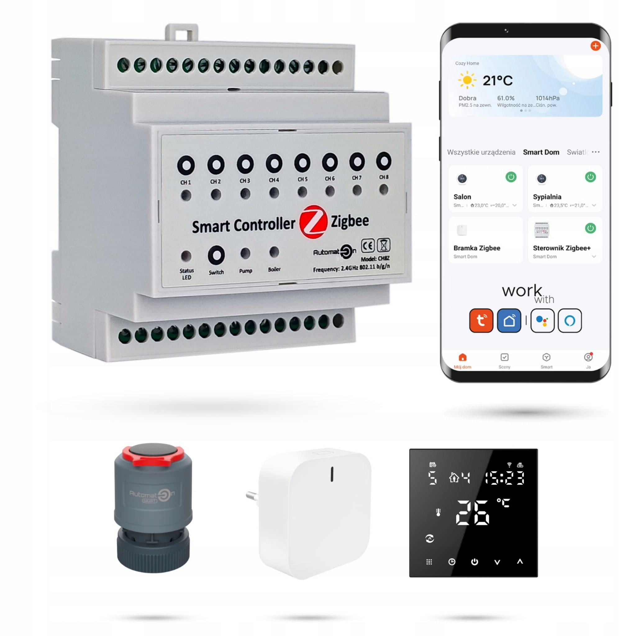 Sada pre podlahovú krytinu Zigbee Tuya CH8Z 6 miestností s termostatmi PRO2 Bk