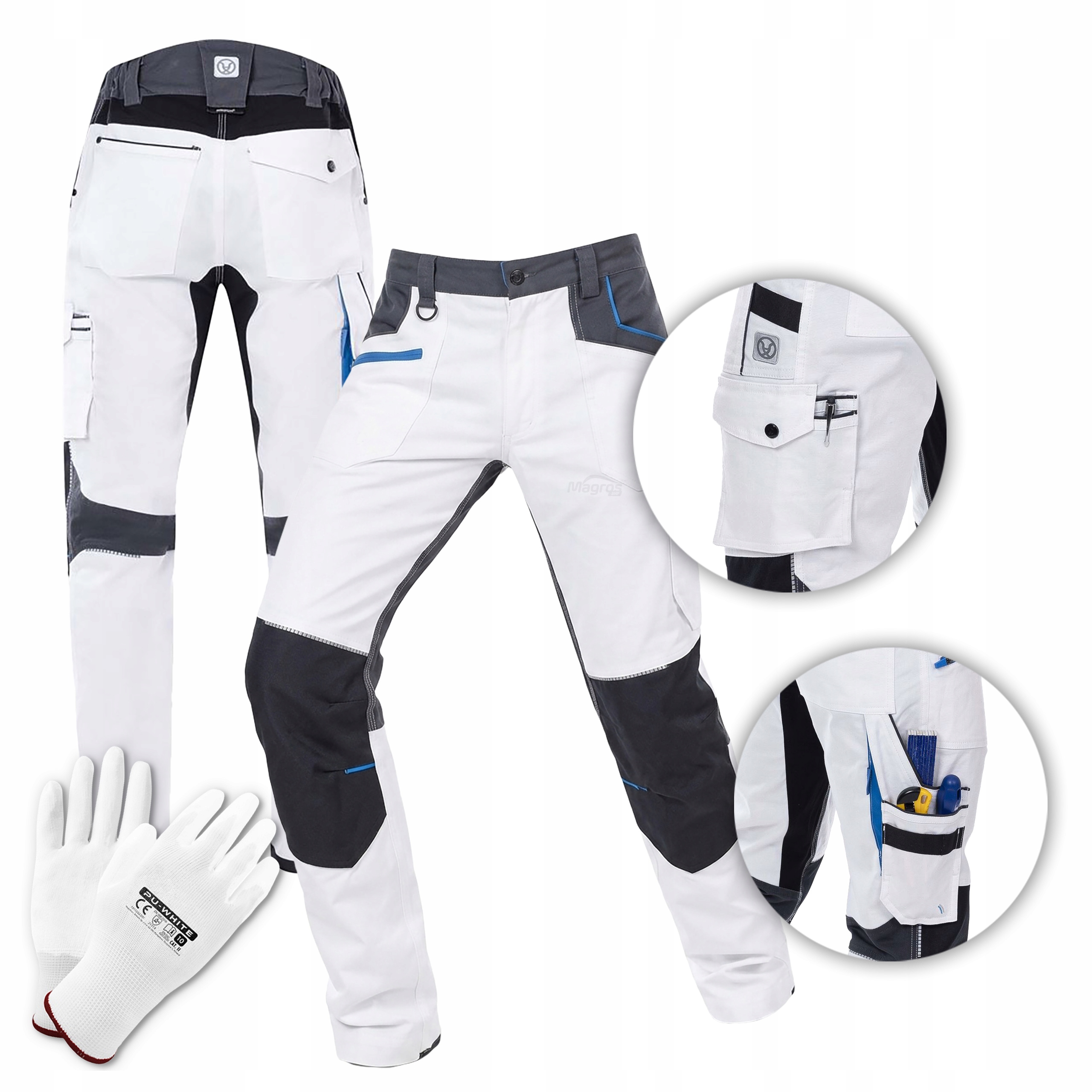 Bílé pánské pracovní kalhoty malířské Slim elastické Ardon 4Xstretch vel.62