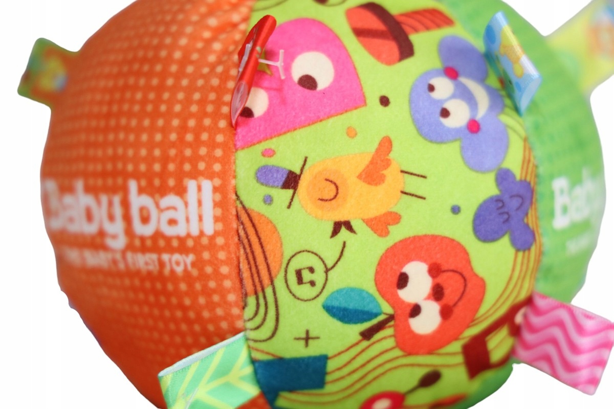 MIĘKKA PIŁECZKA PIŁKA SENSORYCZNA MONTESSORI KOLOROWA DLA NIEMOWLĄT METKAMI Materiał tkanina