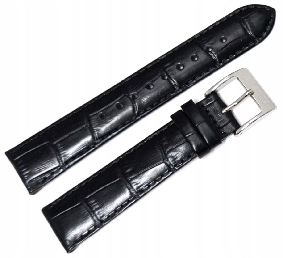 Černý Kožený Lesklý Řemínek Pro Hodinky Atlantic 20 mm Krokodýl