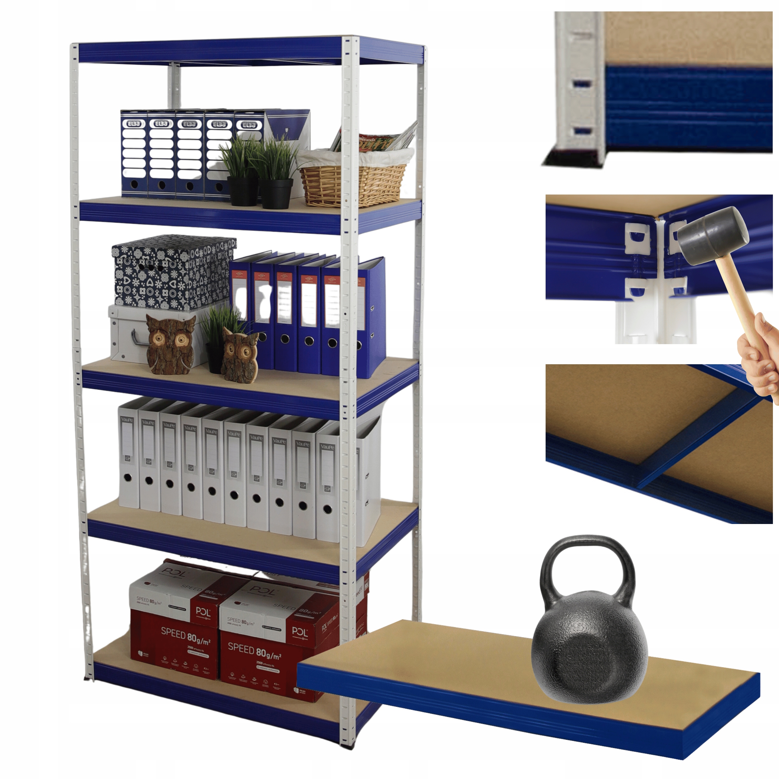 Kovový skladový regál Helios 213x90x50 cm 5Px175 kg 300TYS Komb