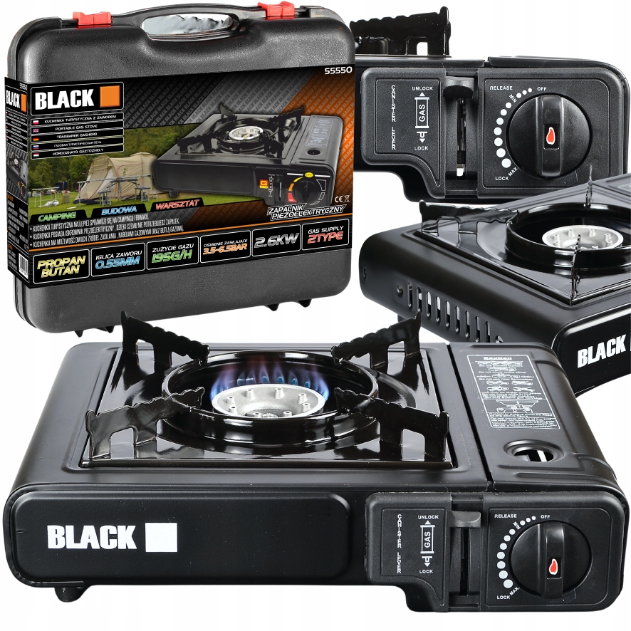 KUCHENKA GAZOWA TURYSTYCZNA POLOWA 2W1 PRZENOŚNA BLACK