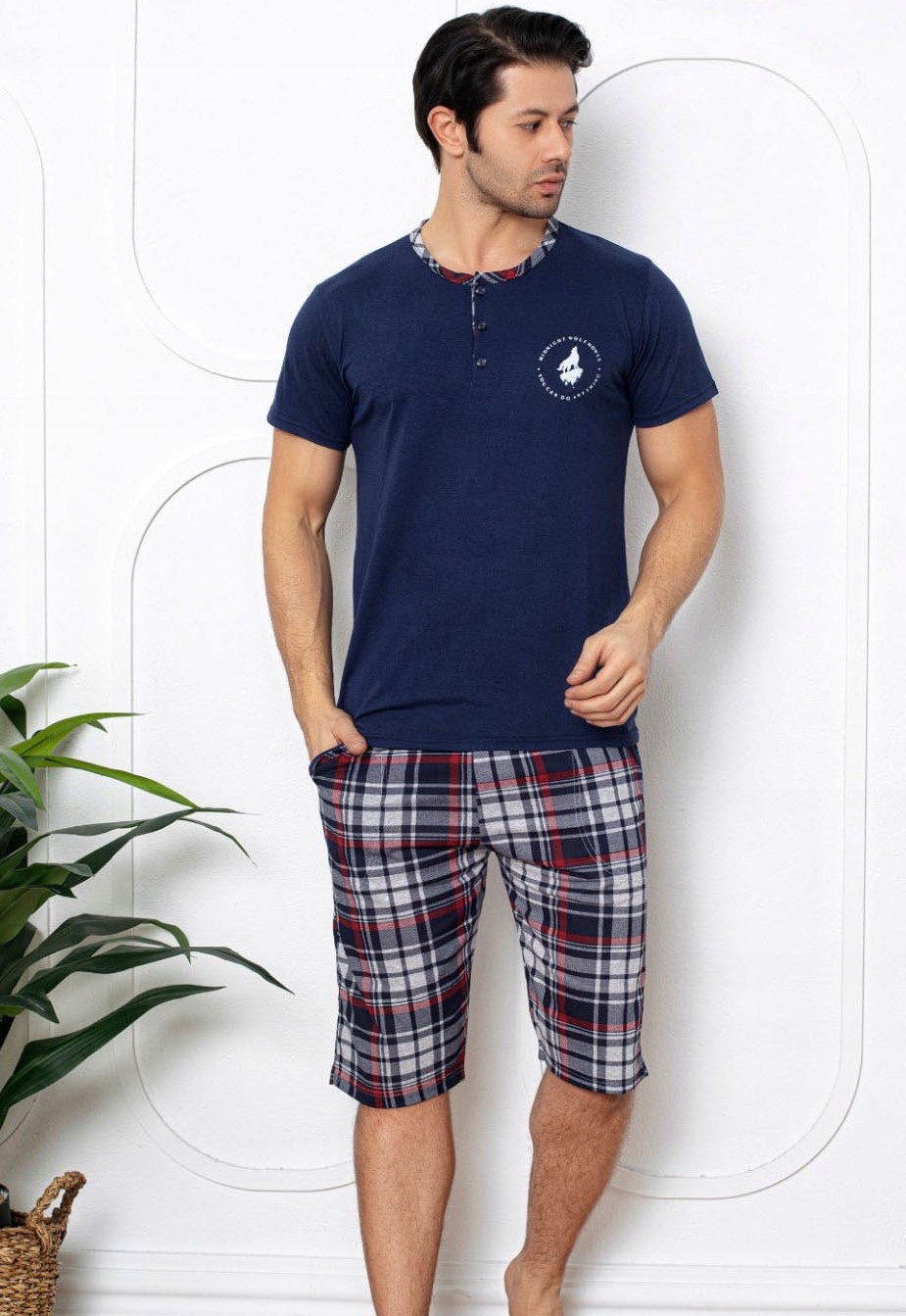 PIŻAMA MĘSKA KRÓTKI RĘKAW KRÓTKIE SPODNIE Z KIESZENIAMI Marka La Penna