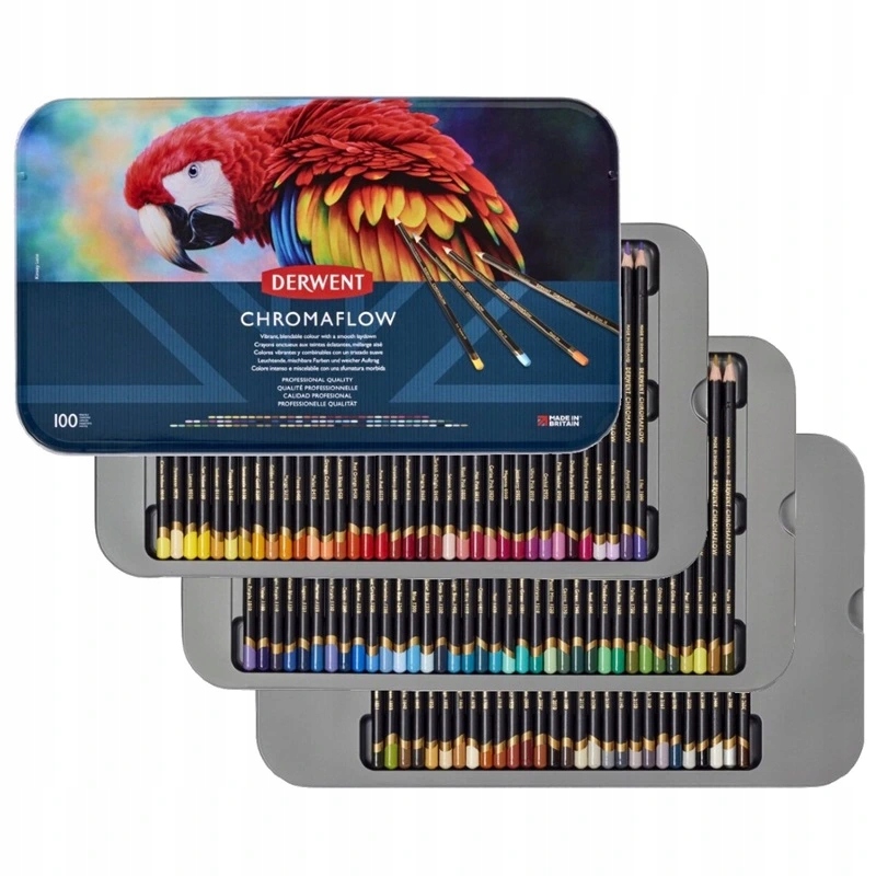 Pigmentové pastelky Derwent Chromaflow, 100ks v kovové krabičce