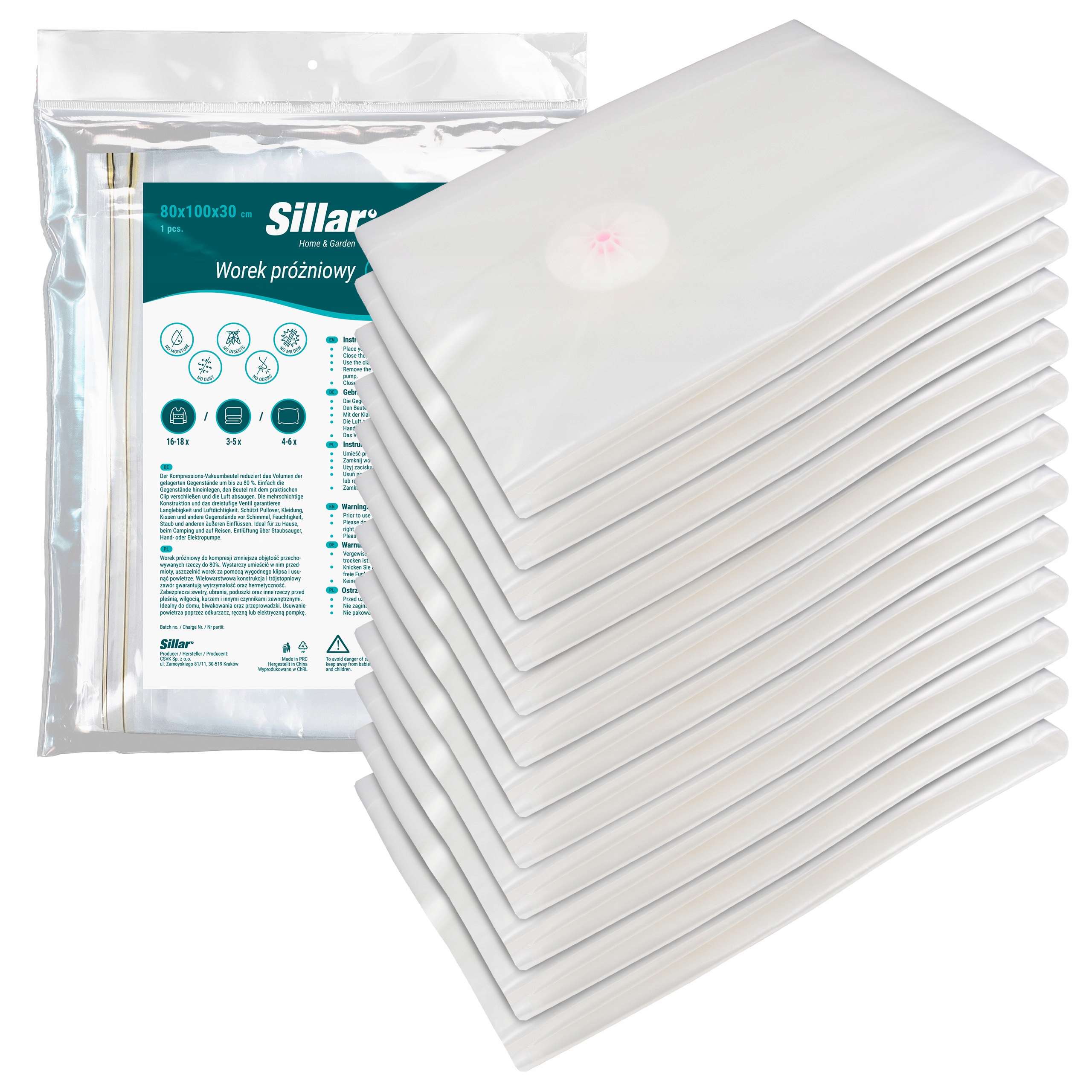 Levně 12 x silnější vakuový pytel na oblečení na oblečení Sillar 80x100x30 cm kostka