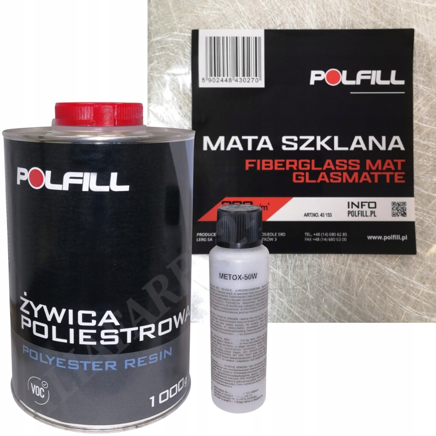 Zestaw Naprawczy Polfill - Żywica Poliestrowa 1kg + Mata Szklana 150g