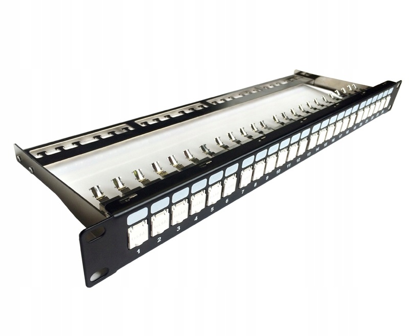 Datacom Patch panel 19" Stp 24 port CAT6A 1U černý, vyvaz.lišta