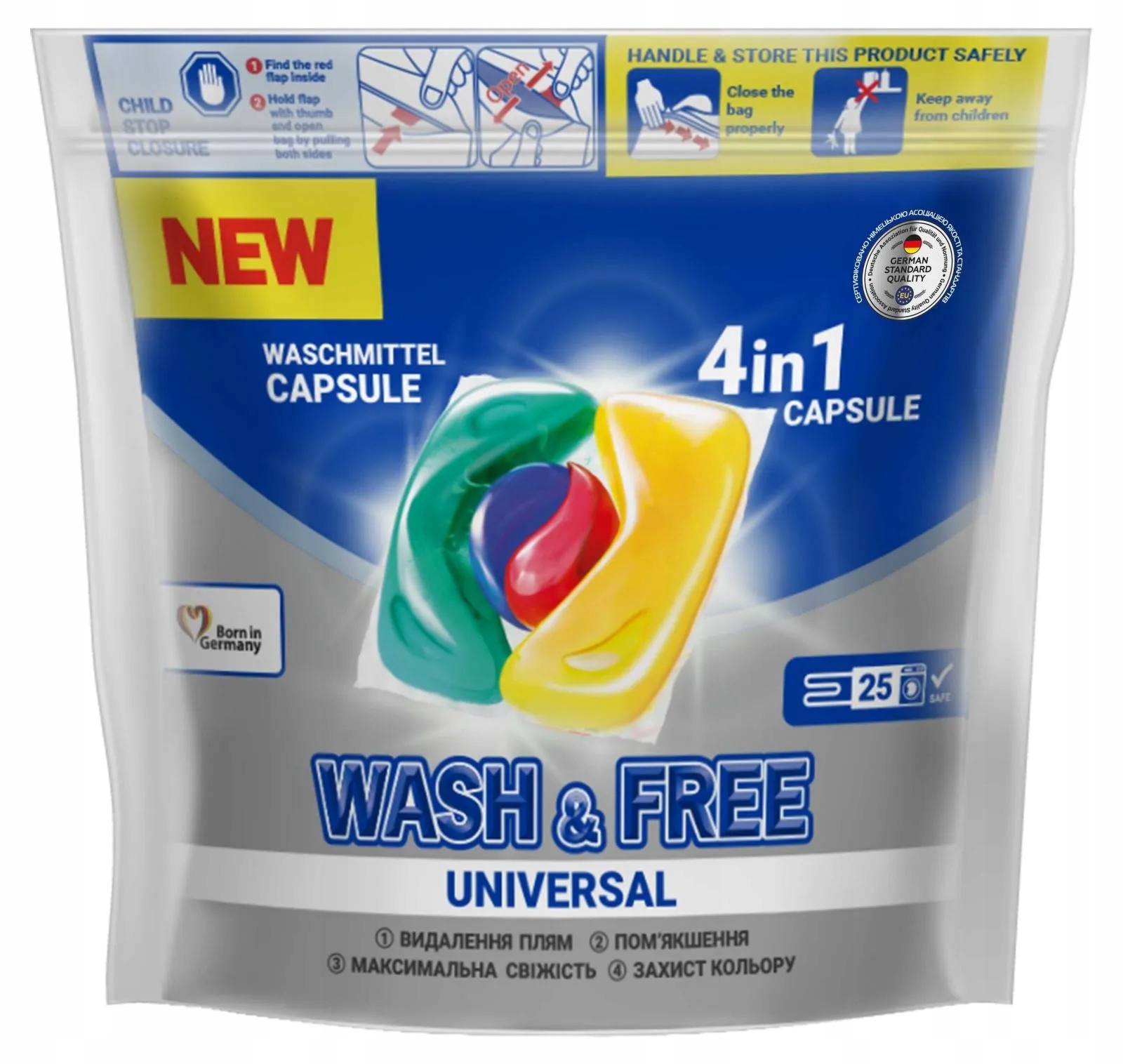 

Wash&free Niemieckie kapsułki do prania 4w1, 25szt