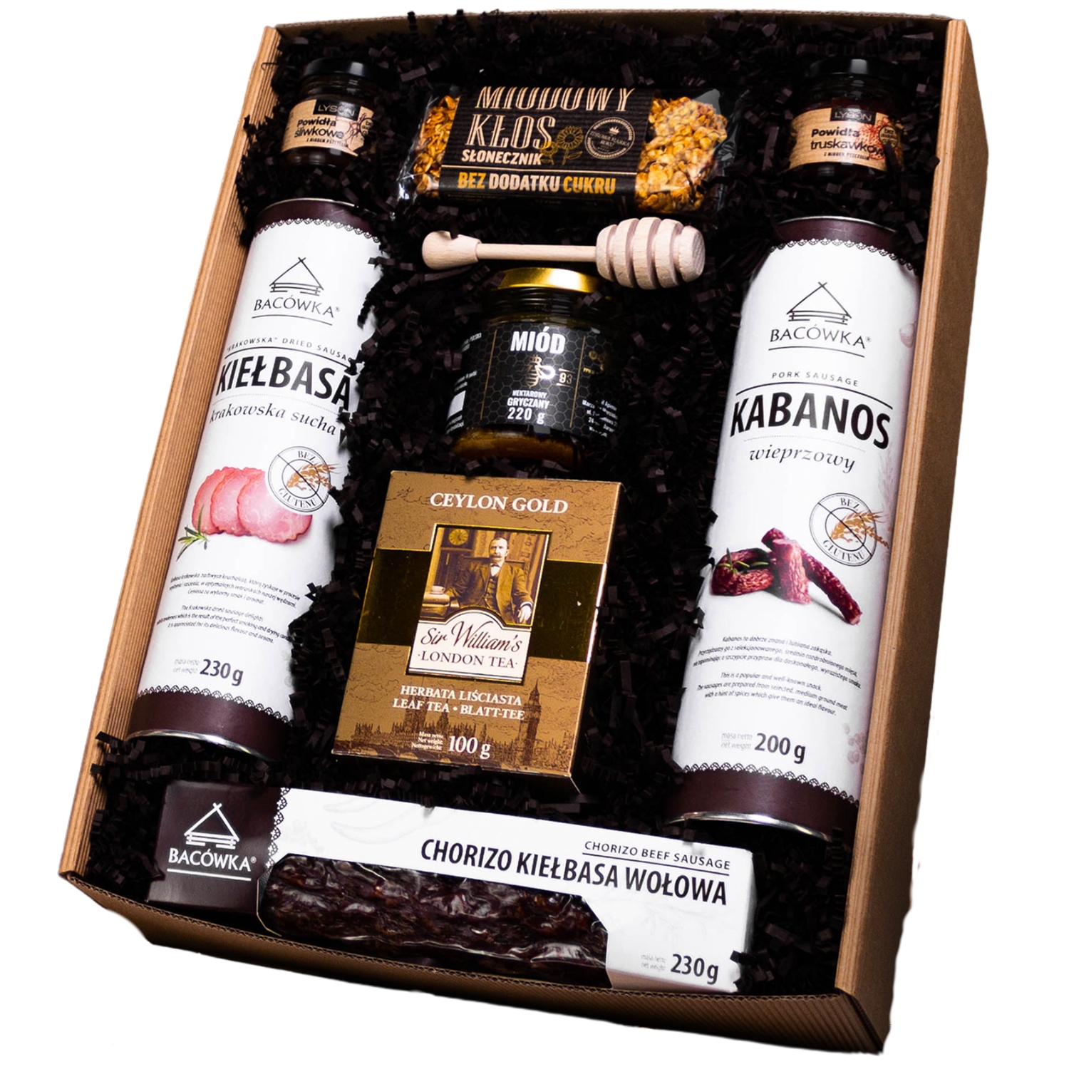 Levně Dárková Sada Elegantní Masový Dárek Chorizo Klobása Med Tyčinka