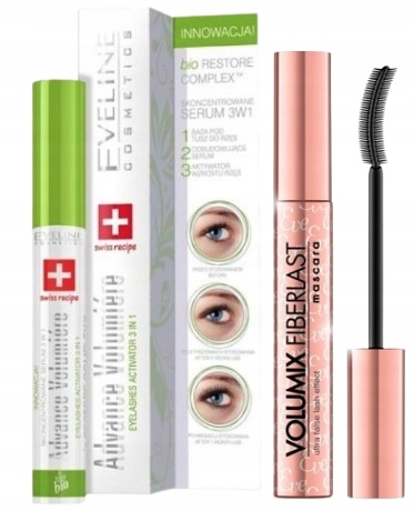 EVELINE ODŻYWKA DO RZĘS 3W1 ADVANCE VOLUMIERE + MASKARA VOLUMIX FIBERLAST