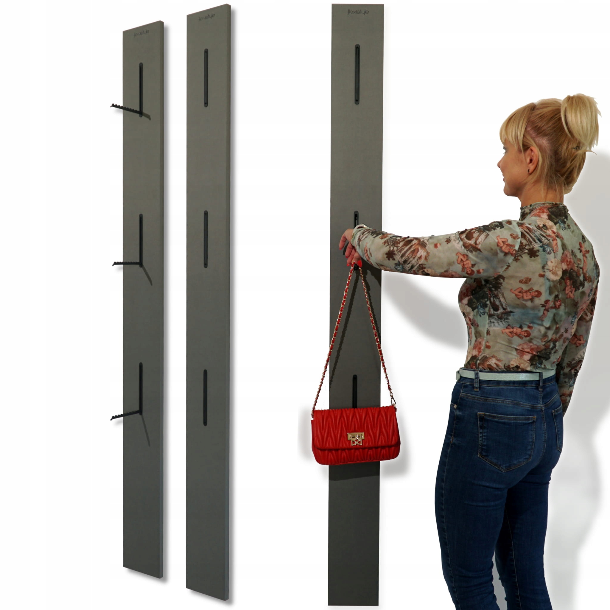 Dřevěný nástěnný věšák na oblečení Slim, šedý