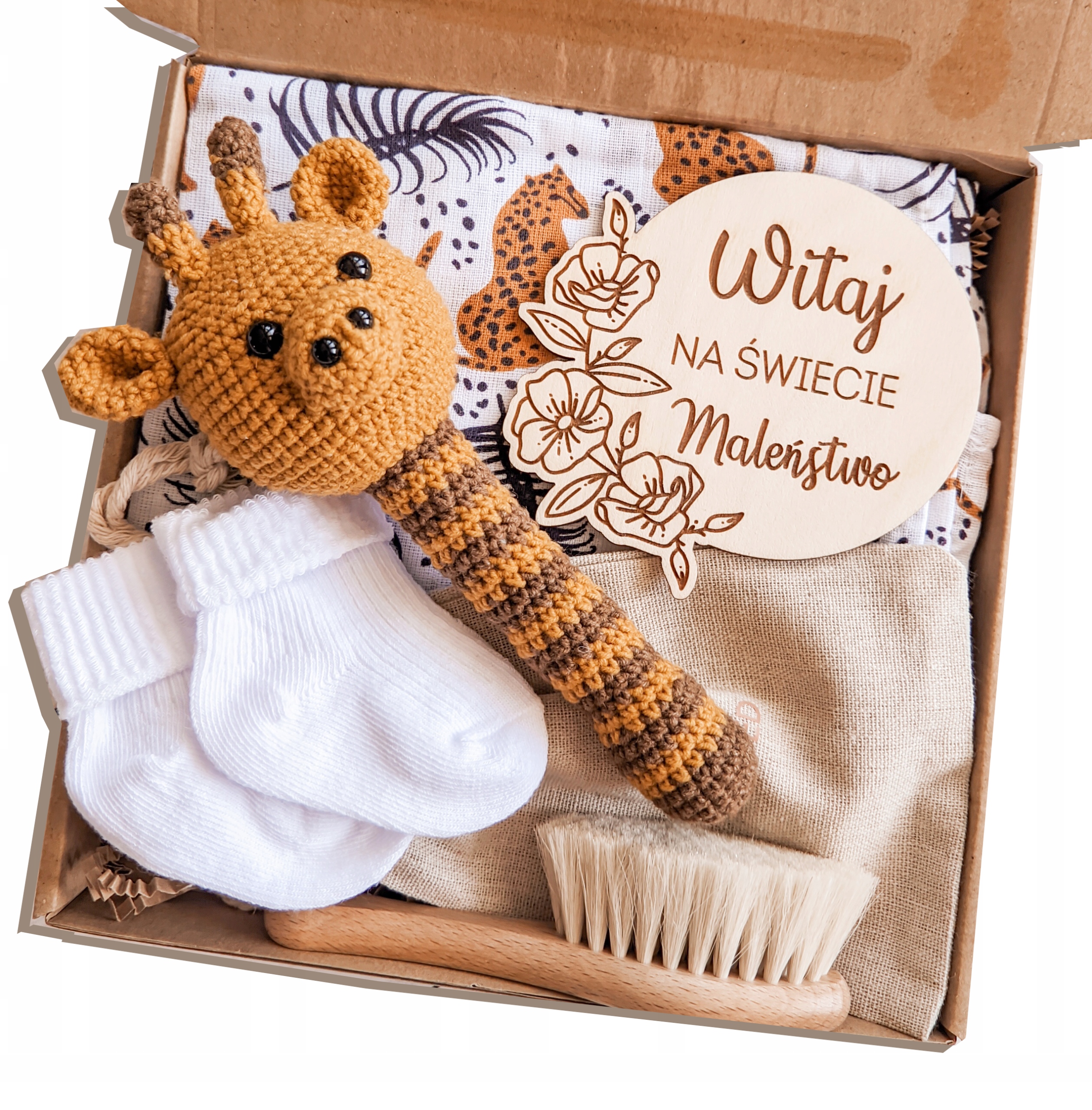 výbavička pro miminko novorozence ve stylu safari sada jako dárek žirafa