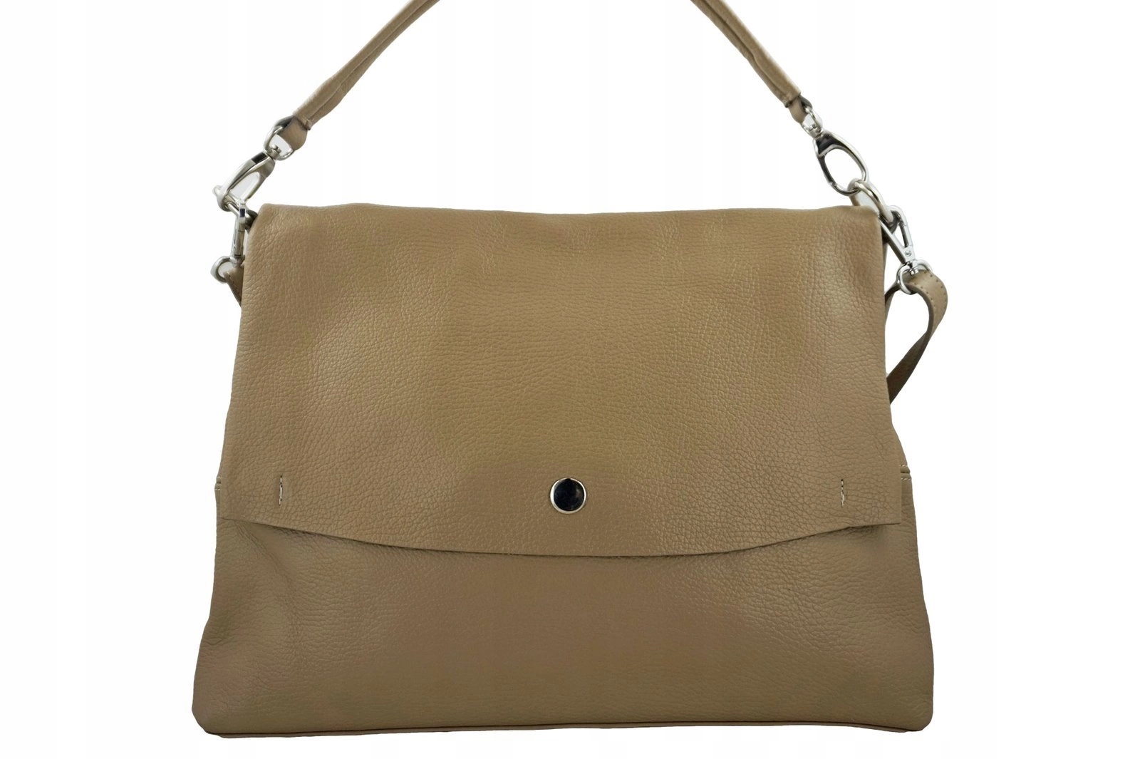 Velká dámská kabelka přes rameno z měkké přírodní kůže béžová