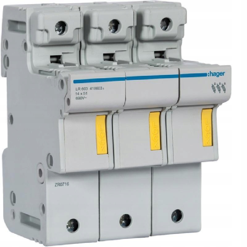 Modulární pojistková základna 3P 50A 500V LR603 14x51