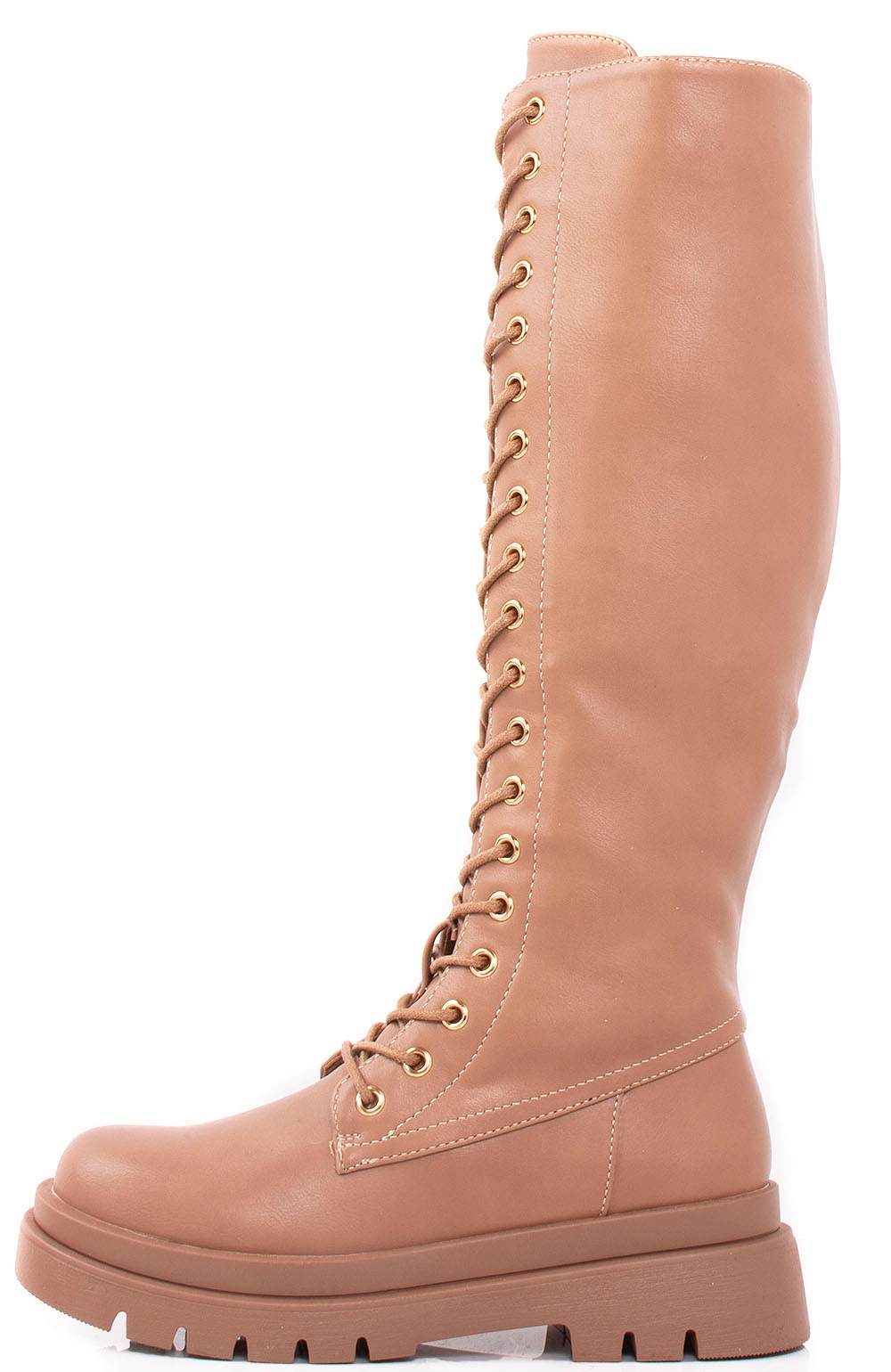 6184 BEŻOWE WYSOKIE BOTKI TRAPERY GLANY 38