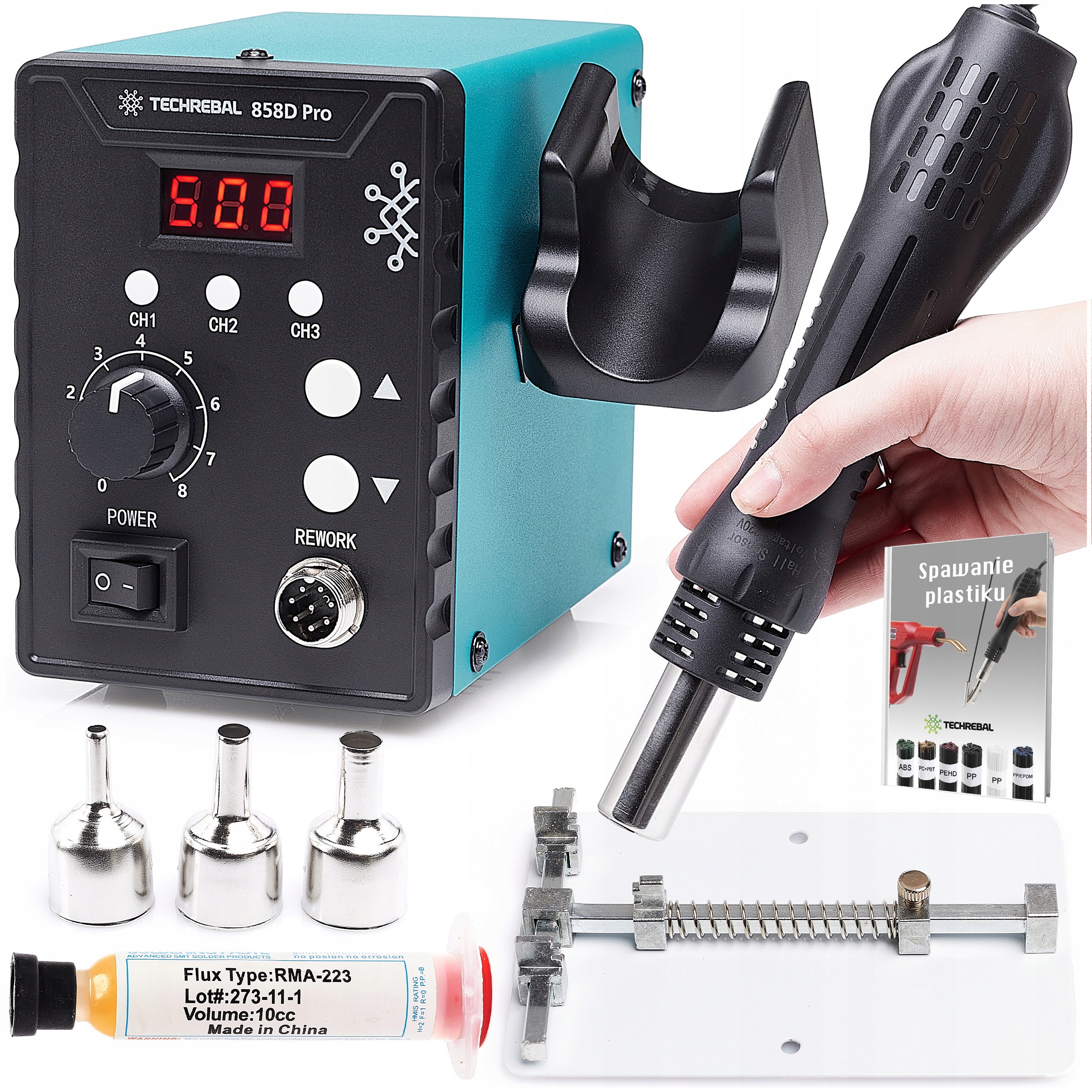 858D Pájecí Stanice Techrebal Hot Air Kovový Držák Pcb Tavidlo RMA-223