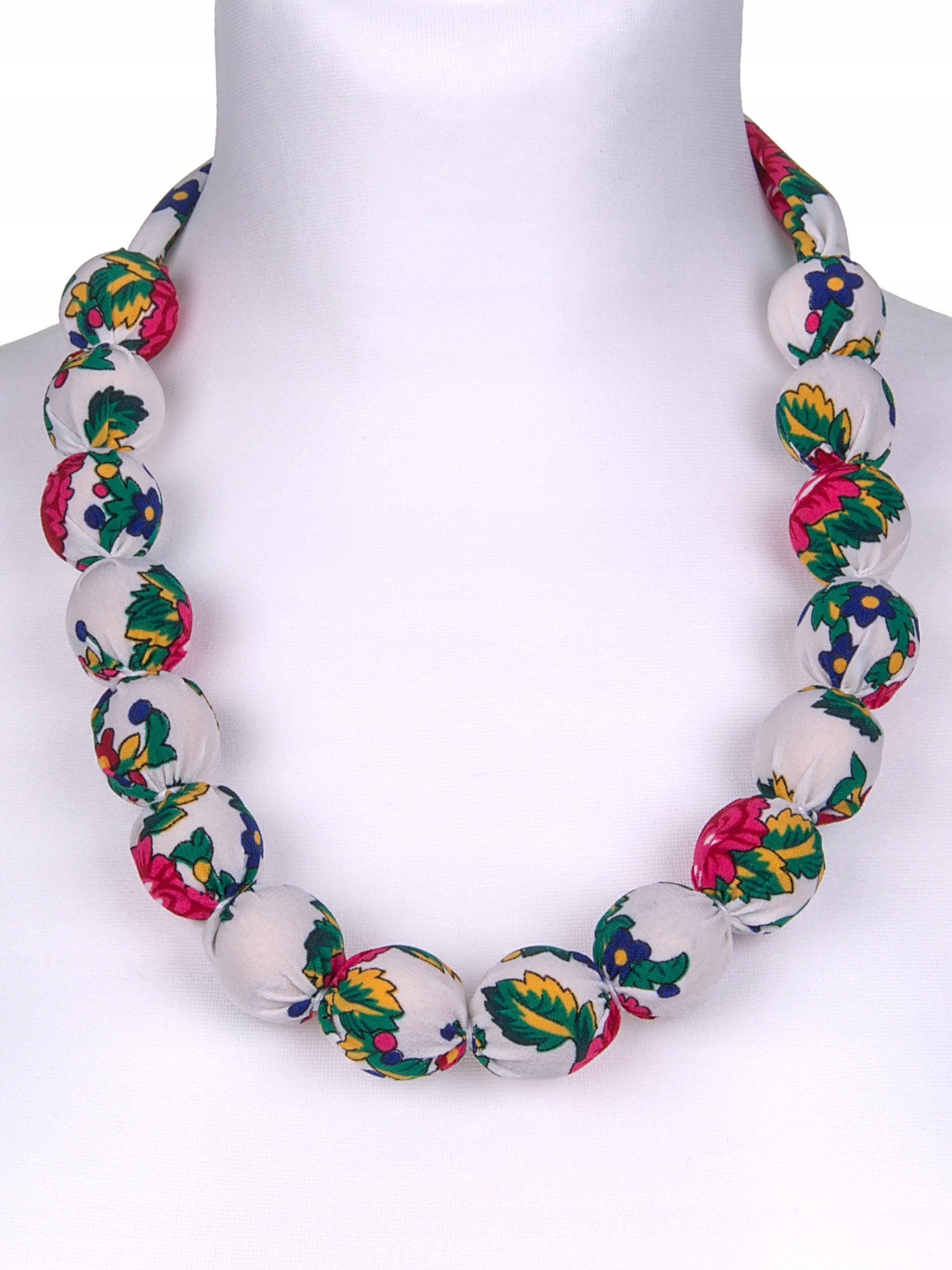 

Korale materiałowe góralskie białe Folk