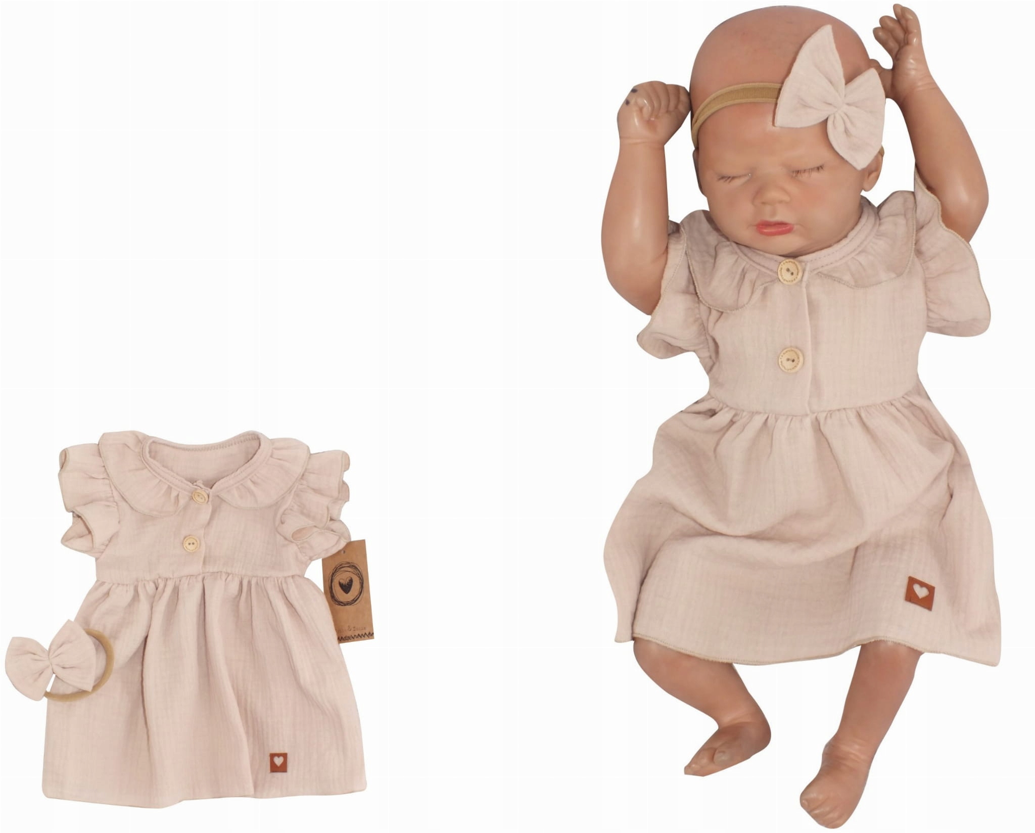 

Sukienka+opaska muślinowa krótki rękaw piaskowa 56