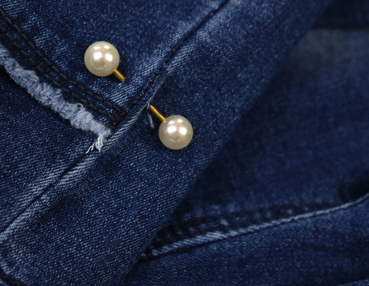 H&H Granatowe Jeansowe Tregginsy Ocieplane Perełki - 122/128 Wiek dziecka 7 lat +