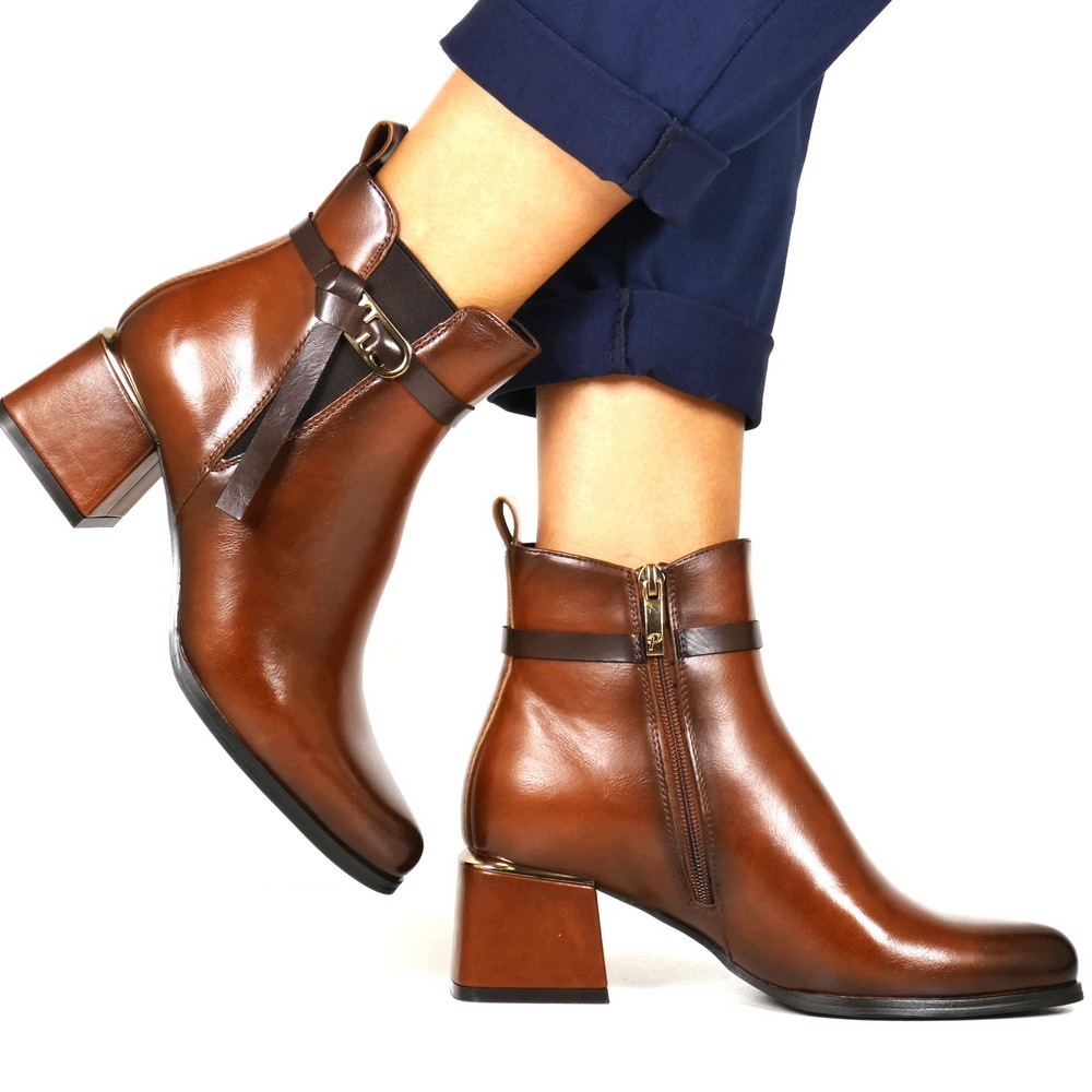 Camelové Kotníkové Boty Na Podpatku Stabilní Elegantní Zimní Boty Z26 Hnědé