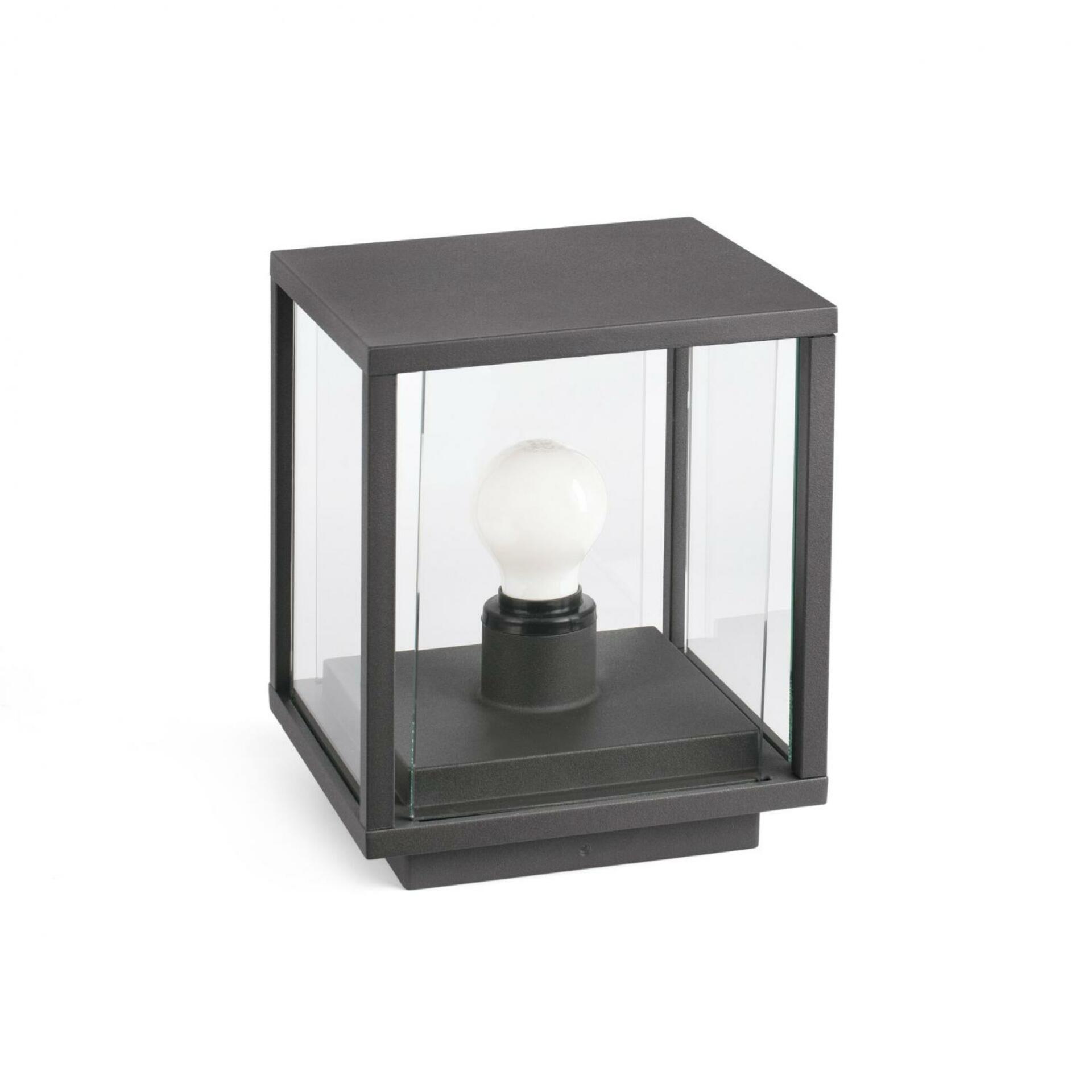 Stĺpiková lampa Faro Nala IP54, E27, 220mm, tmavo šedá, hliník sklo