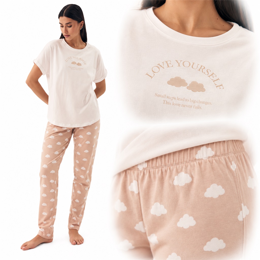 Dámské pyžamo ze 100% bavlny s volným střih Henderson Nubes 42646 cream 2XL Anrr