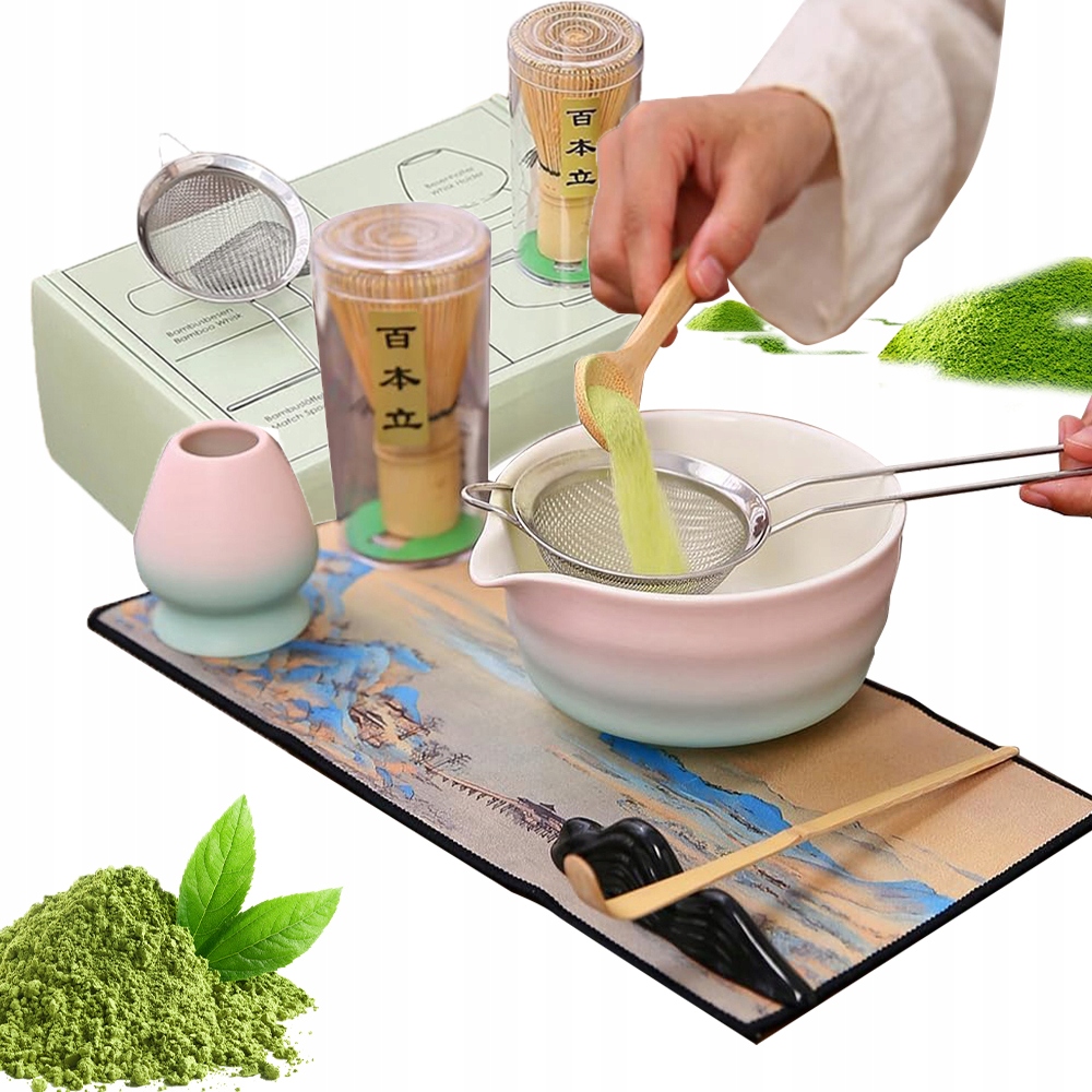 Tradiční Matcha Sada S Šlehací Metlou A 8DÍLNOU Miskou A Sítkem