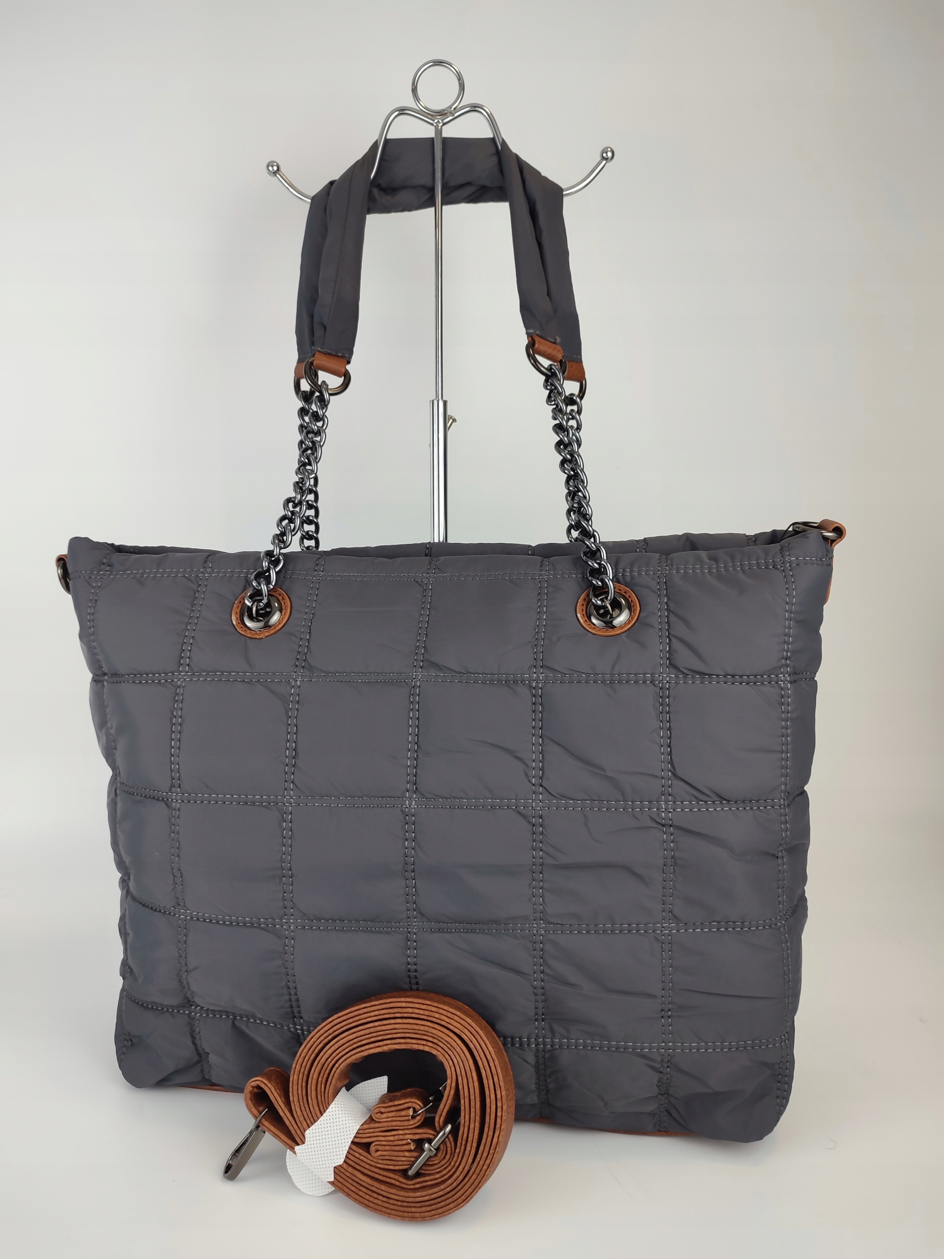 TOREBKA DAMSKA NA RAMIĘ A4 do ręki - długi pasek Kolor szary