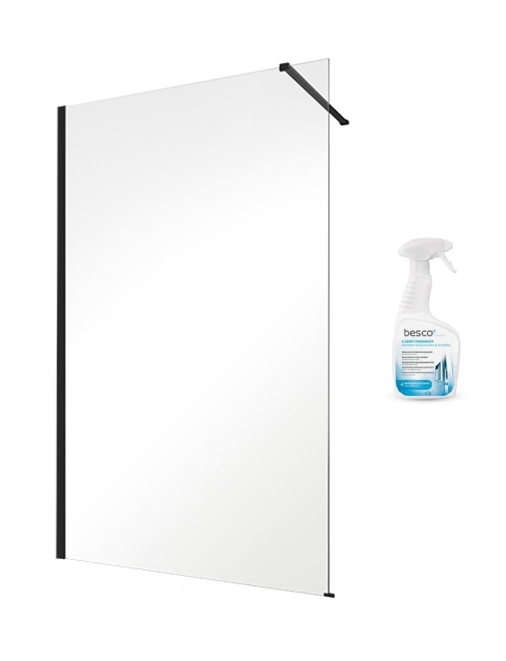 Ścianka Szyba Prysznicowa Kabina Besco Eco-n Black 120 cm. Drzwi Szkło 6 mm
