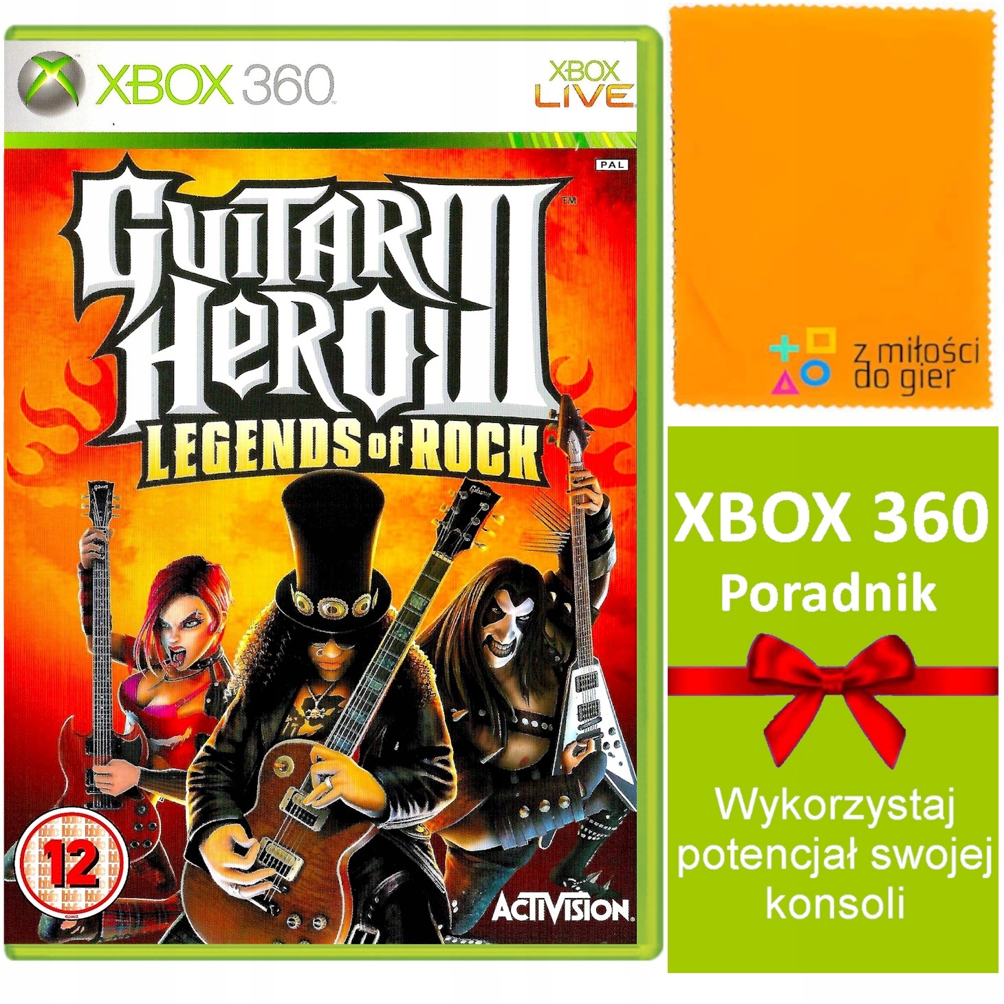 Guitar Hero III: Legends of Rock Xbox 360 pudełkowa + ŚCIERECZKA DO PŁYT I OKULARÓW