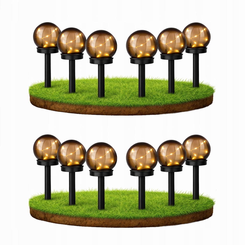 12x Lampa ogrodowa Kula solarna Led 10 cm wbijana naziemna czarna gwiazdki