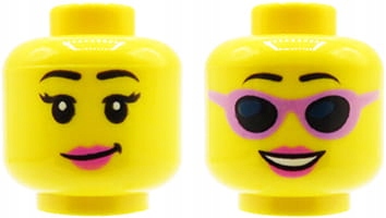 

Lego główka figurki damska, uśmiech, okulary