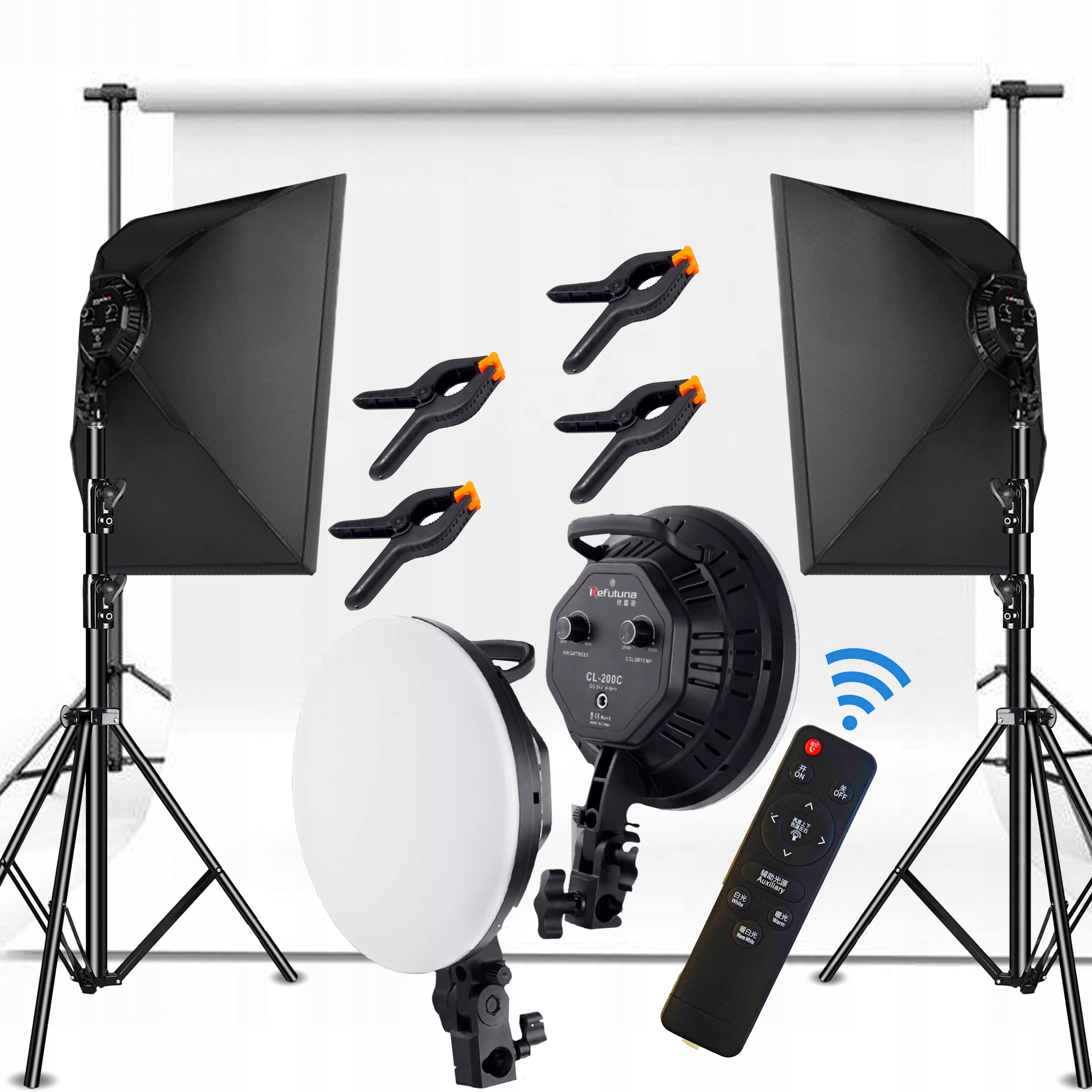 Statyw do Tła Foto Teł Zestaw 288x300cm POPRZECZKA Softbox + Tło Białe 2x3m