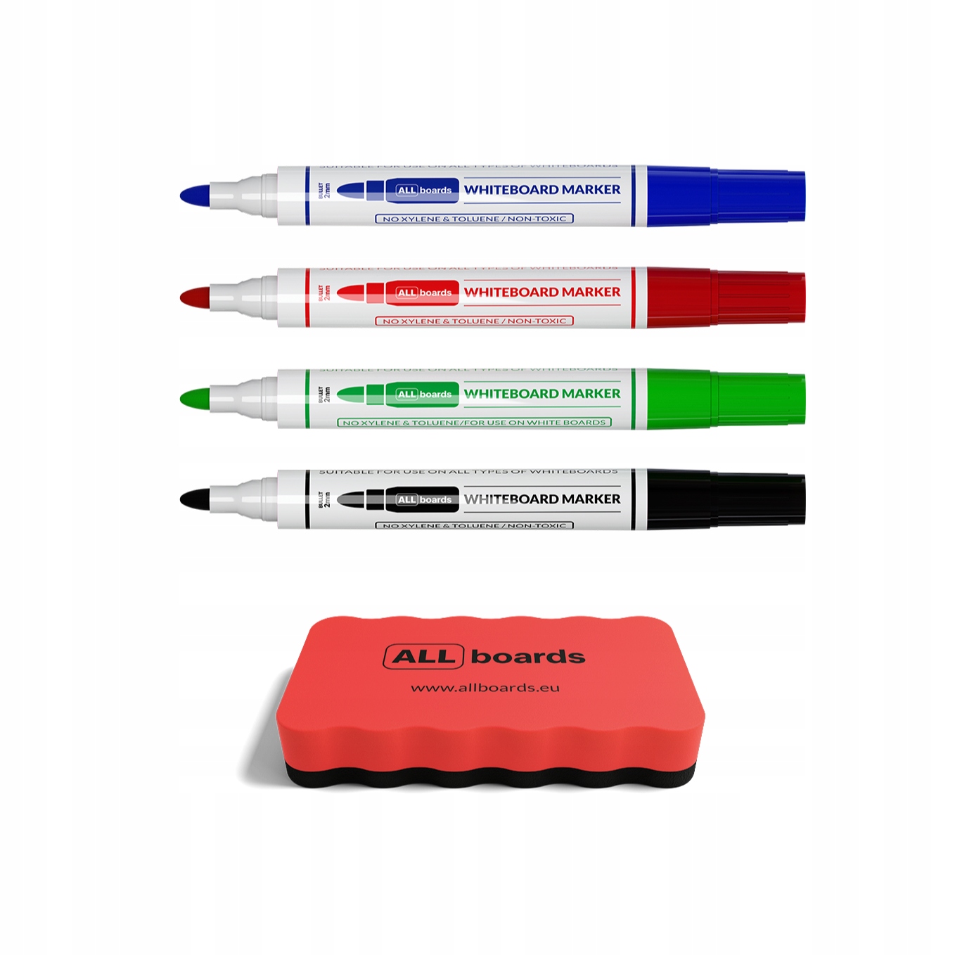 Zestaw do tablic suchościeralnych 4 markery +gąbka