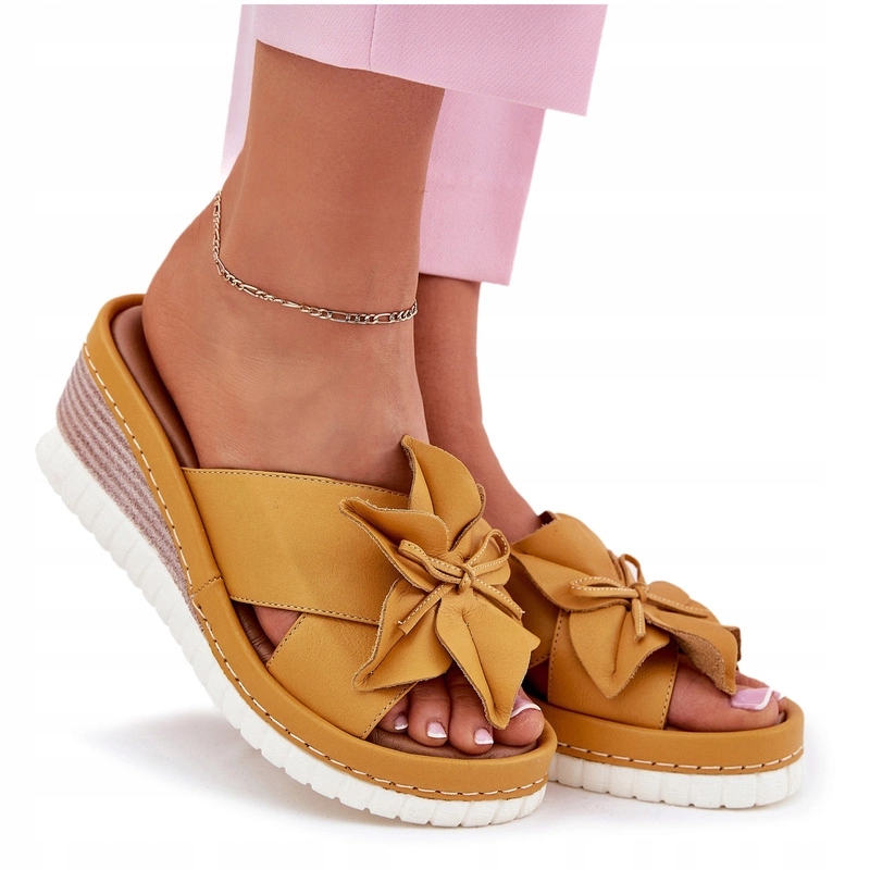 Nazouváky Z Přírodní Kůže Koturn Květina Artiker 52C0504 Žluté 37