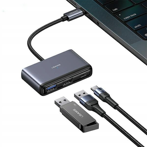 Usams Adapter Hub 5w1 Usb 2.0/USB 3.0/USB-C/TF/SD szary/dark grey SJ628HUB0