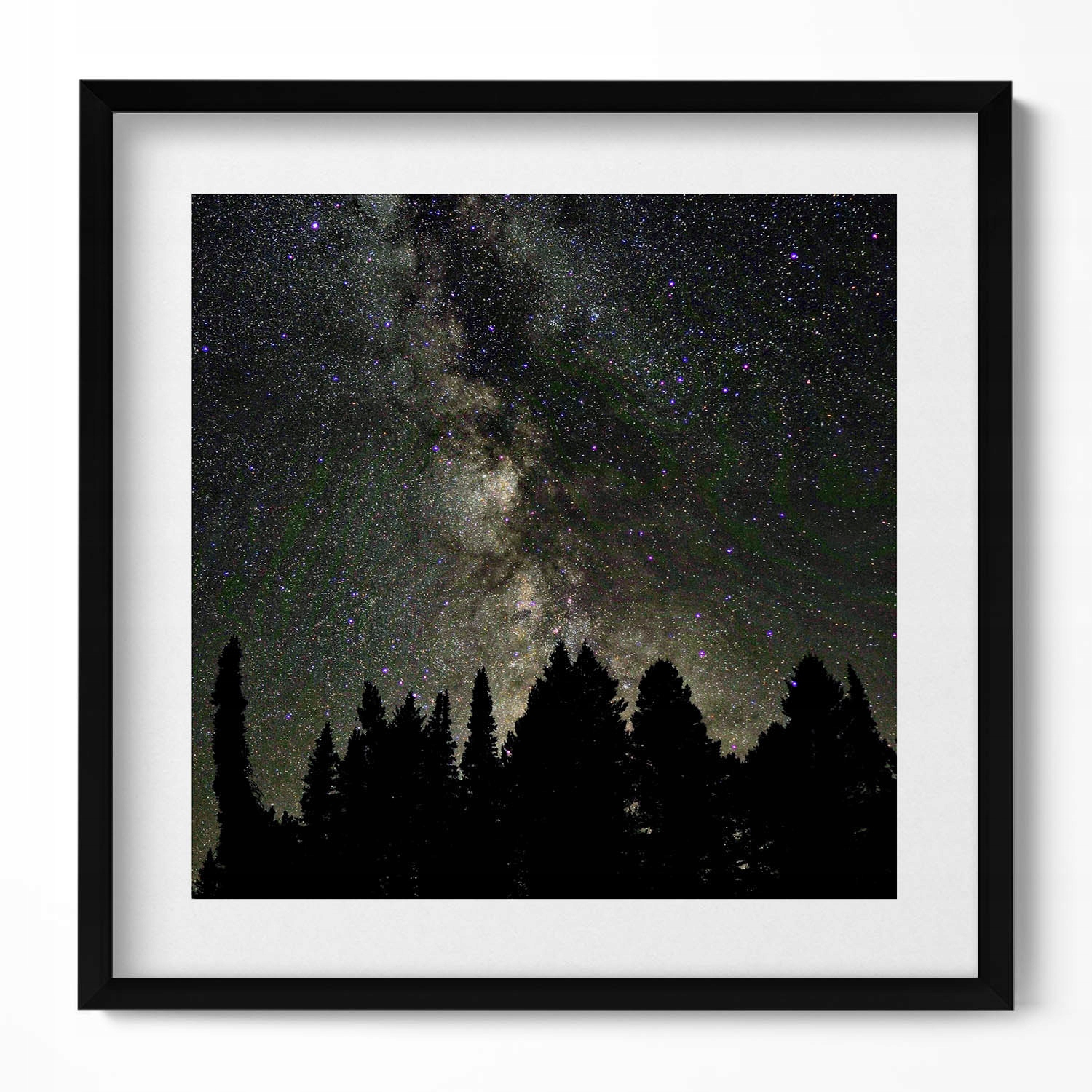 Dekorativní obraz s grafikou v krásném rámu Hvězdná obloha nad lesem 50x50 cm