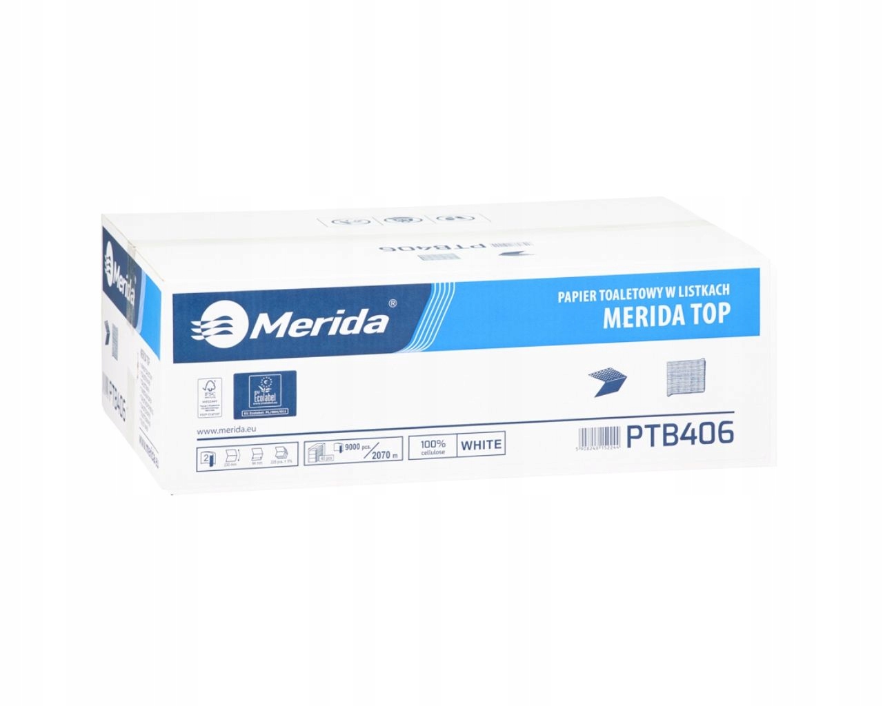 Merida Top Toaletní Papír V Listech, Bílý Dvouvrstvý Karton, 9000 Kusů