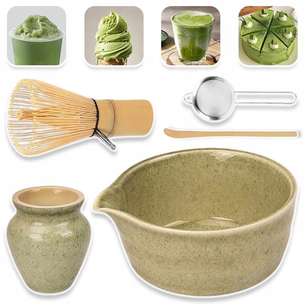 Bambusowy Zestaw Trzepaczek Do Matchy Herbaty 5W1 Łyżka Przesiewacz