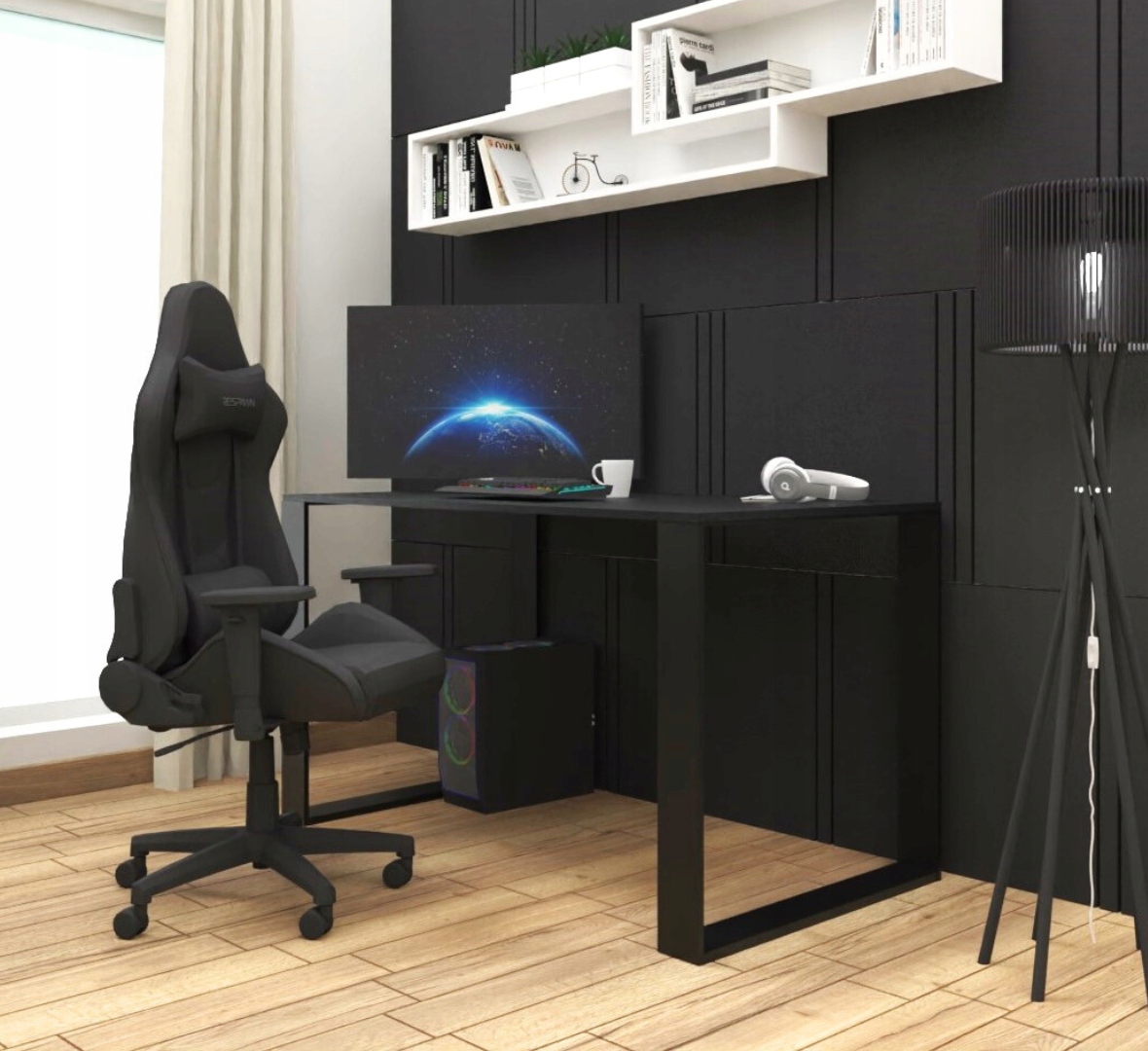 Biurko czarne LOFT biuro pracownia 120x60 NOGI METAL przelotka na kable Kolor mebla czarny