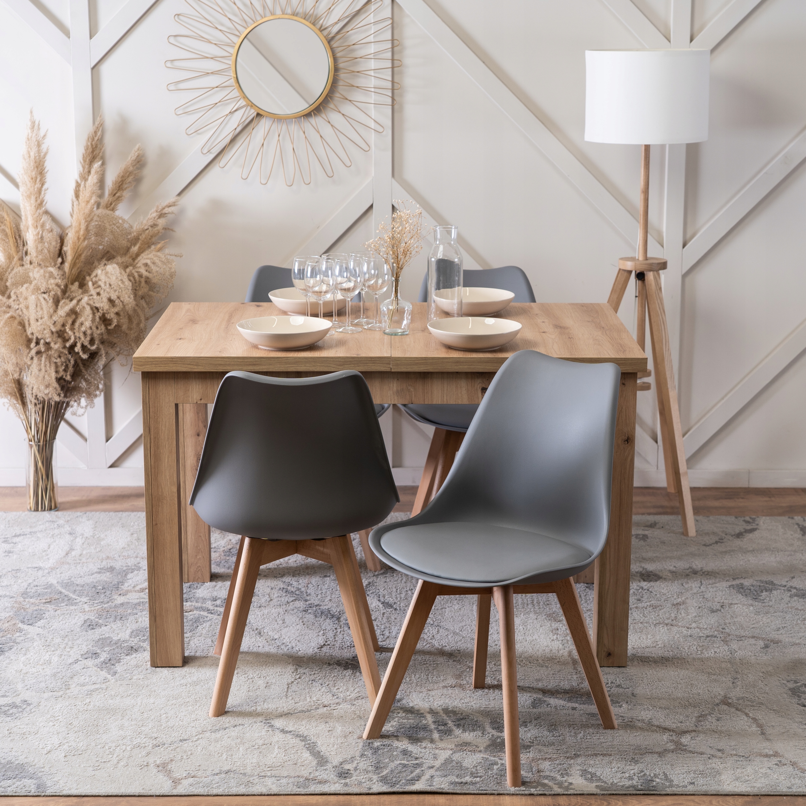 Krzesło SCANDI – szare siedzisko, nogi dąb naturalny