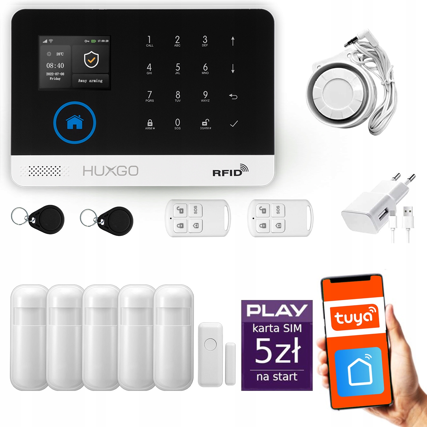 Bezdrôtový alarm Gsm WiFi, Sms, Tuya, alarmová sada Huxgo HXA003