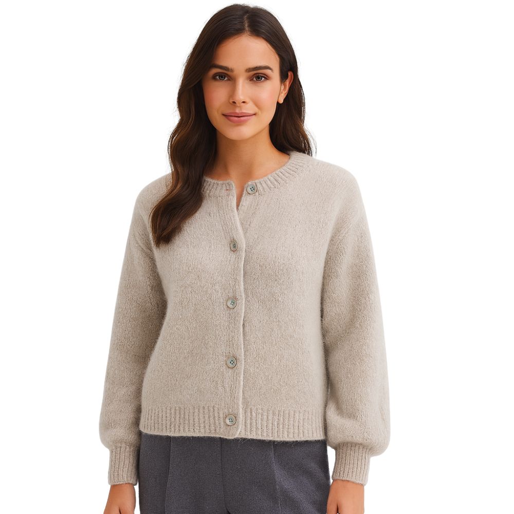 Sweter Damski Kardigan z Guzikami Włoski Beżowy M/L