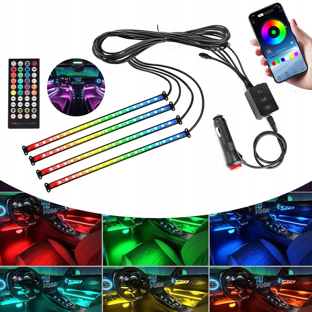 KOLOROWE LAMPKI LED RGB DO WNĘTRZA SAMOCHODU AMBIENT PILOT + APP Stan opakowania oryginalne