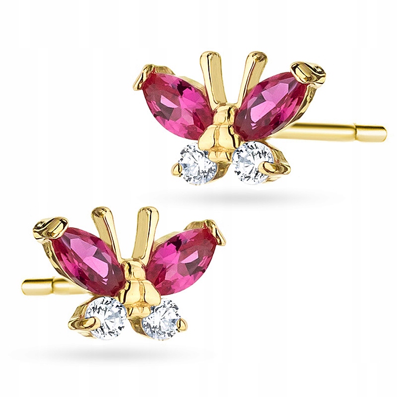 Náušnice 585 S Motýly A Červenými Zirkony