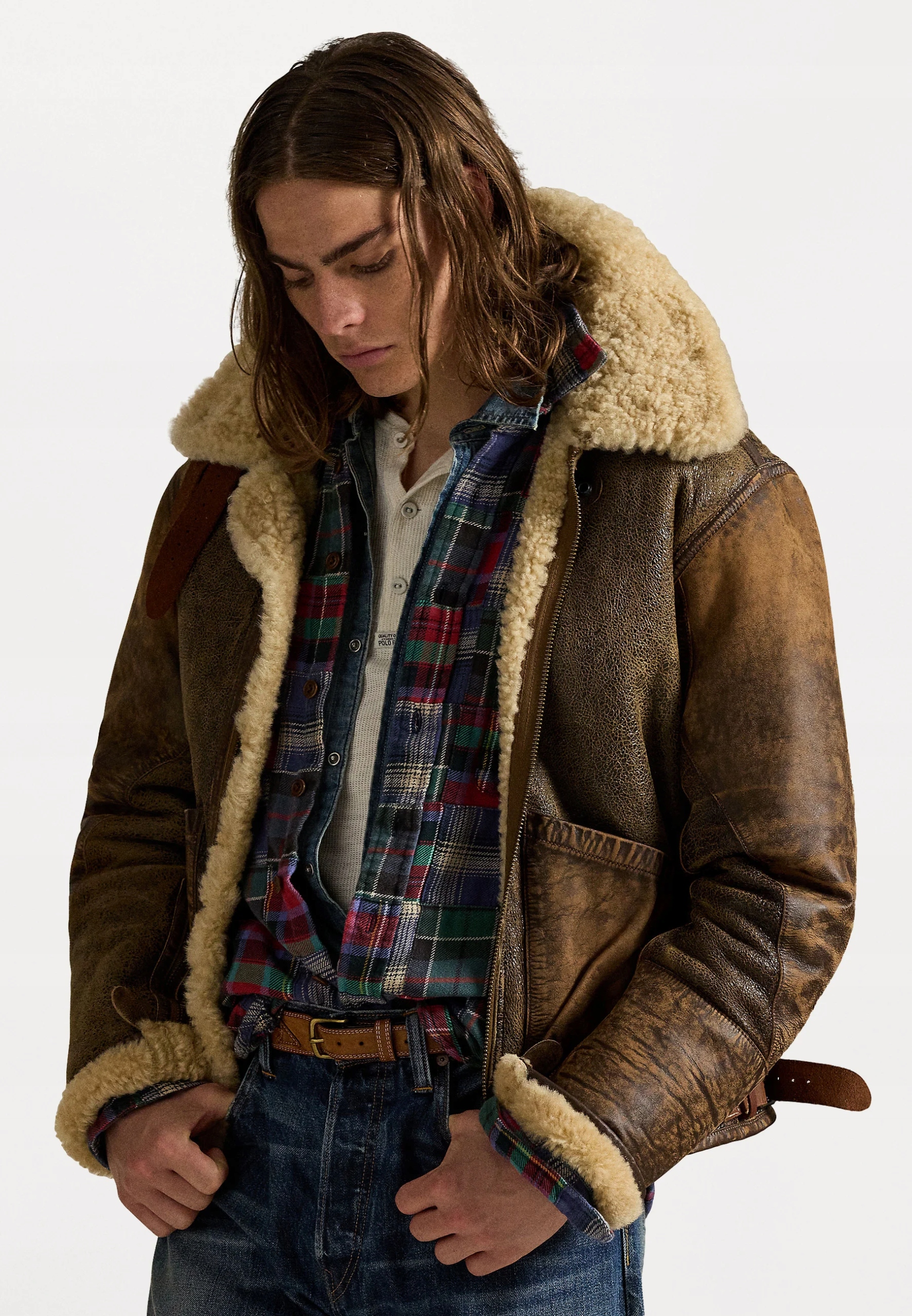 Kurtka Skórzana Skóra Futro Kożuch Polo Ralph Lauren XL Oryginał