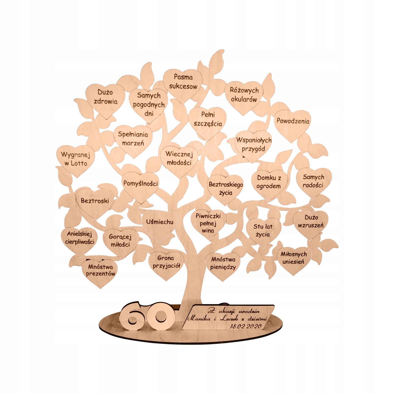 60. narozeniny, šedesátka, gravírovaný strom.