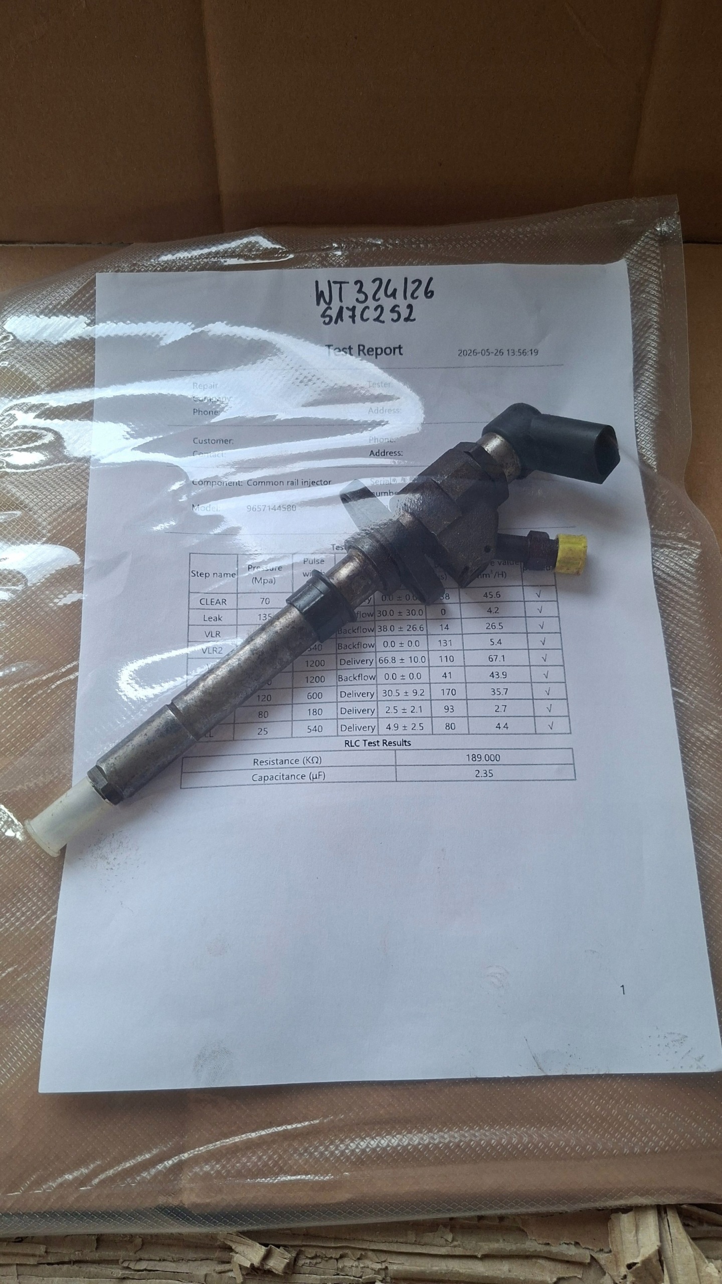 injector PEUGEOT 2.0HDI SIEMENS 9657144580